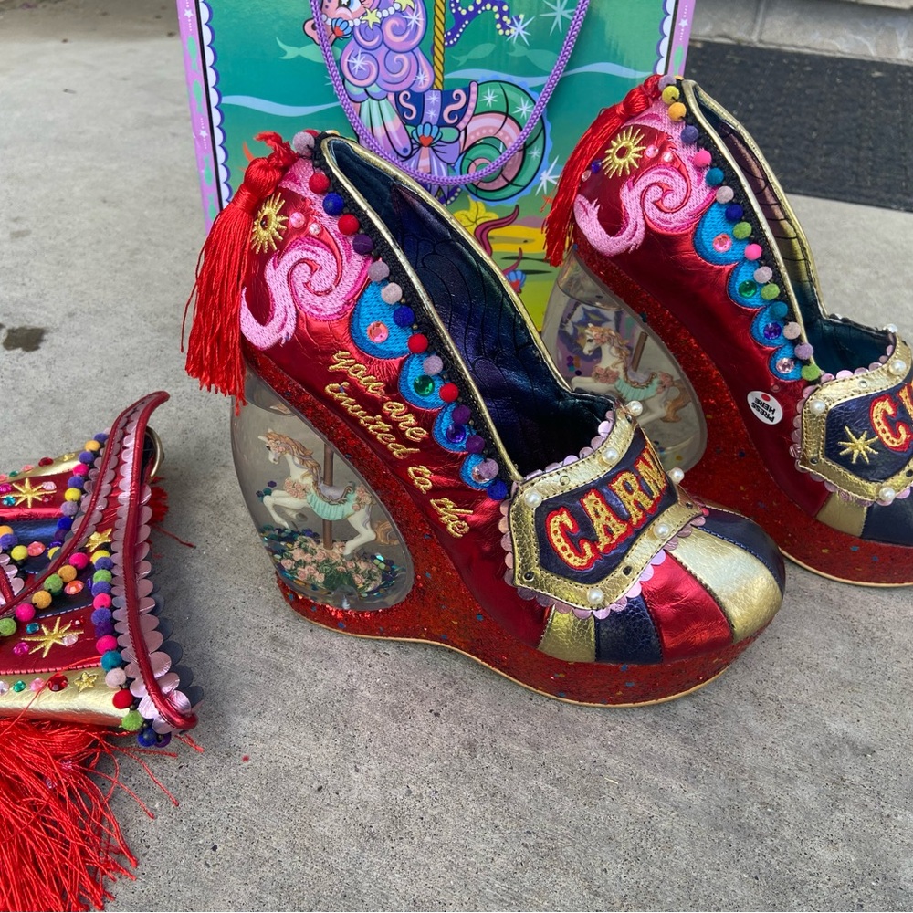 Irregular Choice Red and Gold Carnival Wedges